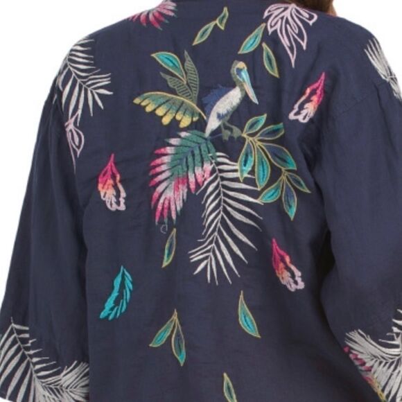NWT Johnny WAS LINEN KALUHI EMBROIDERED CROPPED WOMAN KIMONO JACKET​​​​​ - Picture 2 of 10